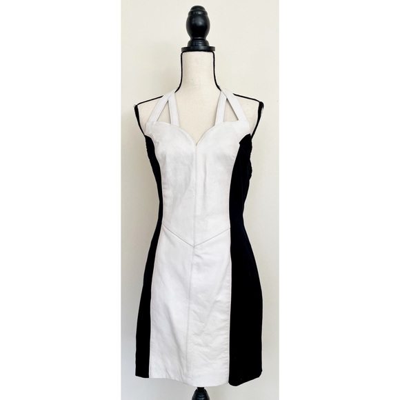 Vintage Dresses & Skirts - Vintage 90s Leather Paneled Moto Halter Dress